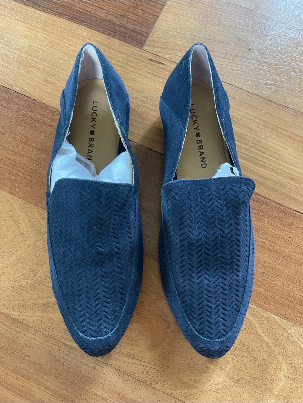 Lucky Brand Womens Navy Textured Suede Slip-On Loafers